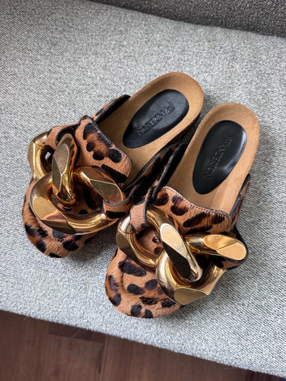 JW Anderson Leopard Print Slide with Gold Chain Sz 36 IT